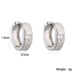 Silver-plated heart-shaped zircon earrings with polished hoop design and dimensions