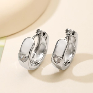 Elegant 18K silver-plated hoop earrings with heart-shaped zircon stones for women