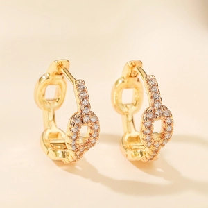 Geometrische Hohle Kette Creolen 18K Vergoldet Kupfer Strass Eingelegt Luxusschmuck Nischendesign Ohrringe Für Damen