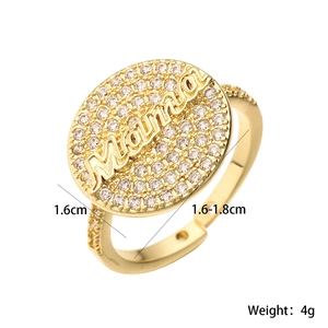 Exquisite 18K gold plated MAMA ring with white cubic zirconia and adjustable band size