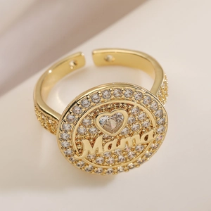 Exquisite 18K gold plated MAMA ring with heart zircon and adjustable open band