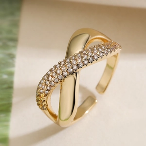 Minimalist Geometric Cross Open Ring For Women Copper Gold Silver Plated Micro Pave Rhinestone Adjustable Finger Ring Jewelry