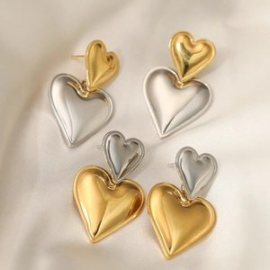 Minimalist heart-shaped contrast color stainless steel earrings in gold and silver finish