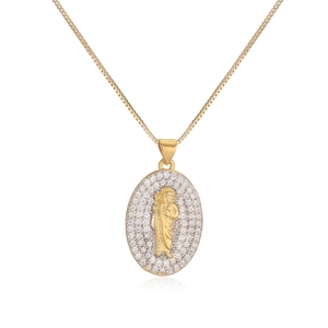 Collier avec pendentif ovale Vierge Marie plaqué or et oxydes de zirconium