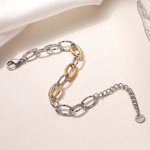 Minimalist two-tone 18K gold plated stainless steel chain bracelet for women