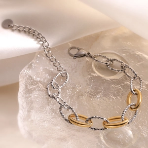 Minimalist 18K gold plated two-tone stainless steel link chain bracelet for women