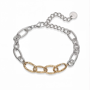Two-tone 18K gold plated stainless steel chunky chain bracelet with hammered texture details