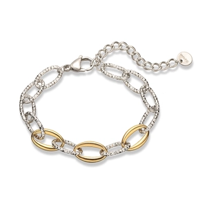 Two-tone 18K gold plated stainless steel link chain bracelet with textured silver rings