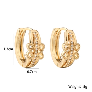 Detailed size view of 18K gold plated hoop earrings with butterfly zircon accents