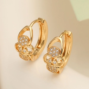 Boucles d'Oreilles Créoles Minimalistes en Cuivre Strass Plqué Or 18K Argent Forme de Fleur Géométrique Bijoux pour Femme