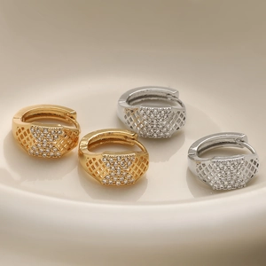 Vintage Copper Zirconia Geometric Huggie Earrings For Women Gold Silver Plated Hollow Mesh Design Fashion Jewelry Earrings