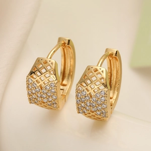 Elegant gold-plated geometric hollow hoop earrings with pavé cubic zirconia accents