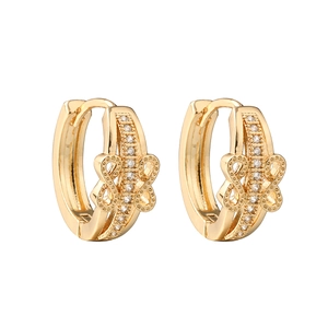 Elegant 18K gold plated hoop earrings with zircon pavé and infinity bow detail