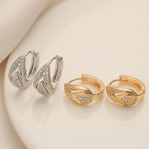 Fashion Geometric Copper Hoop Earrings For Women Retro 18K Gold Plated Micro Zircon Inlaid Minimalist Commute Jewelry Gift
