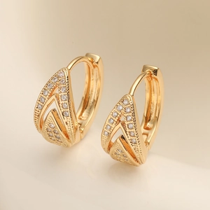 Elegant 18K gold-plated geometric triangle hoop earrings with sparkling zircon stones