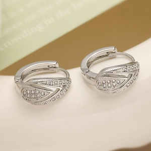 Exquisite 18K gold plated geometric hoop earrings with leaf-shaped pavé zircon stones