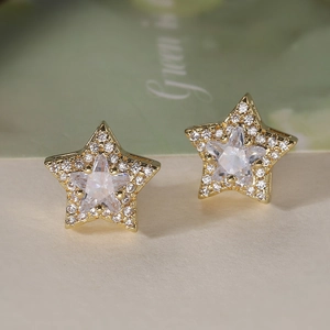 Exquisite 18K gold plated star stud earrings with sparkling pavé cubic zirconia
