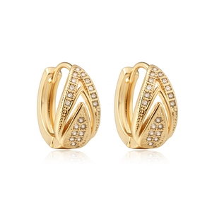 Chic 18K gold plated geometric leaf hoop earrings with shimmering cubic zirconia stones