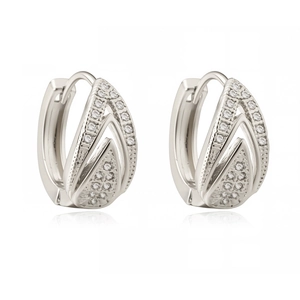Elegant 18K gold-plated geometric hoop earrings with sparkling zircon and micro-bead edges