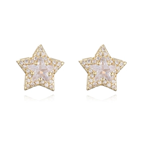 Exquisite 18K gold plated copper star stud earrings with shimmering zircon stones