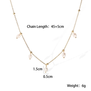 Detailaufnahme der Vintage-Perlenkette mit 18K Vergoldung und Angabe der Produktmaße
