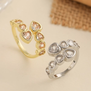 Copper Zirconia Heart Open Ring For Women Adjustable Geometric Gold Silver Plated Zirconia Stackable Ring Fashion Jewelry Gift
