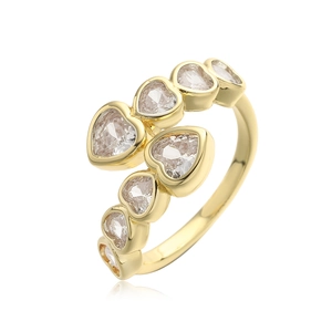 Gold plated open geometric ring with heart-cut zircons for women in chic wrap design