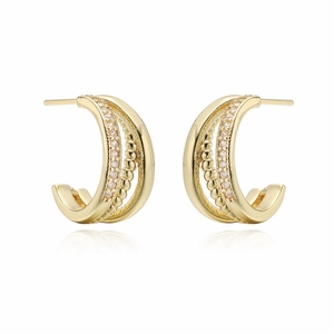 Elegant 18K gold plated triple-layer geometric earrings with sparkling zircon stones