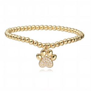 18K vergulde kralenarmband met een fonkelende hondepoot hanger ingelegd met zirkoon