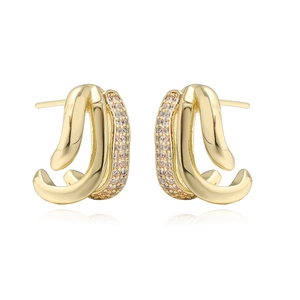 Irregular geometric gold zircon stud earrings with minimalist crossover curved design