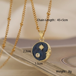 Detail of star and moon enamel pendant necklace with 45+5cm chain length and dimensions
