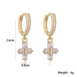 18K gold plated cross dangle earrings with pink zircon, size 2.6x0.8cm weighing 4g