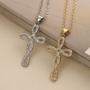 Women Copper 18K Gold Plated Cross Pendant Necklace Infinity Symbol Zirconia Inlaid Minimalist Jewelry For Daily Wear