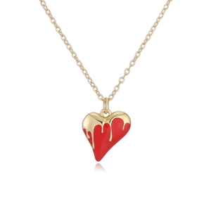 Minimalist 18K gold-plated copper necklace featuring a melting red heart oil pendant