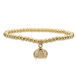 Élégant bracelet à billes plaqué or 18 carats avec pendentif coccinelle et zircone cubique
