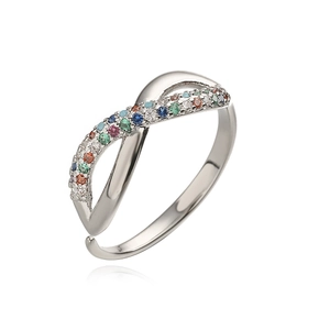 18K gold plated infinity open ring with multicolor zircons for a vibrant minimalist look