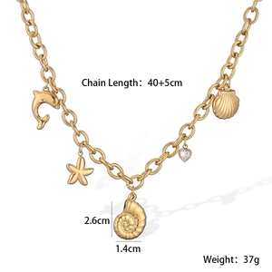 Detail of 18K gold plated stainless steel chunky chain with sea life pendants