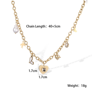 Detailed technical diagram showing 40+5cm chain length and charms on gold pendant necklace