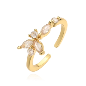 18K gold plated copper flower ring with marquise and round cubic zirconia in open design
