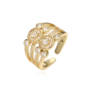 Bague ouverte à trois couches plaquée or 18K avec des grappes de zircons au design haut de gamme