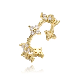 Elegant 18K gold plated copper flower ring with sparkling zircon stones in a modern open design