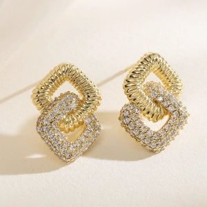 Elegant gold-plated geometric drop earrings with sparkling cubic zirconia stones