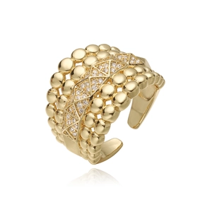 Bague large vintage plaquée or 18 carats avec zircons et texture ondulée pour femmes élégantes