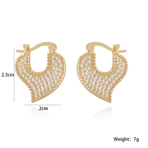 Boucles d'oreilles créoles cœur plaqué or 18 carats avec pavé de zircons blancs
