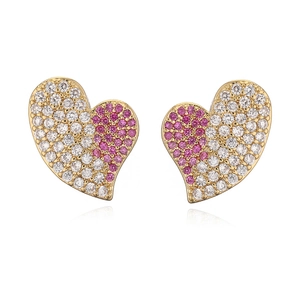 Elegant 18K gold plated heart earrings with sparkling pink and white cubic zirconia