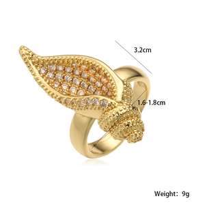 Golden snail shell leaf open ring with sparkling crystal stones and vintage details
