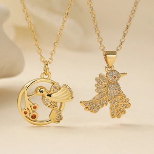 Elegante Kupfer 18K Vergoldet Zirkonia Kolibri Anhänger Halskette Für Damen Einfacher Zarter Vogel Mode Schmuck Geschenk