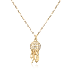 Pendentif méduse en or avec cristaux blancs étincelants et chaîne à maillons fins