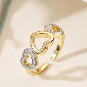 Gold-plated open heart ring with sparkling zircons in a sweet minimalist design