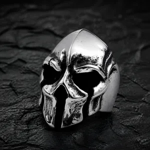 Anillo de Hombre Vintage Máscara de Guerrero Espartano Calavera Acero Inoxidable Punk Gótico Biker Heavy Metal Joyería